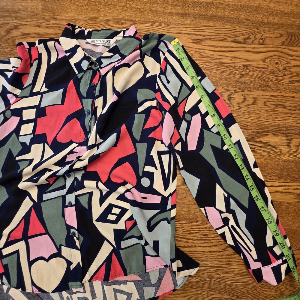 Retro 80s Sz 8 Abstract Blouse Womens Pink Green Funky Pop Art Button Down Comic - Picture 5 of 10